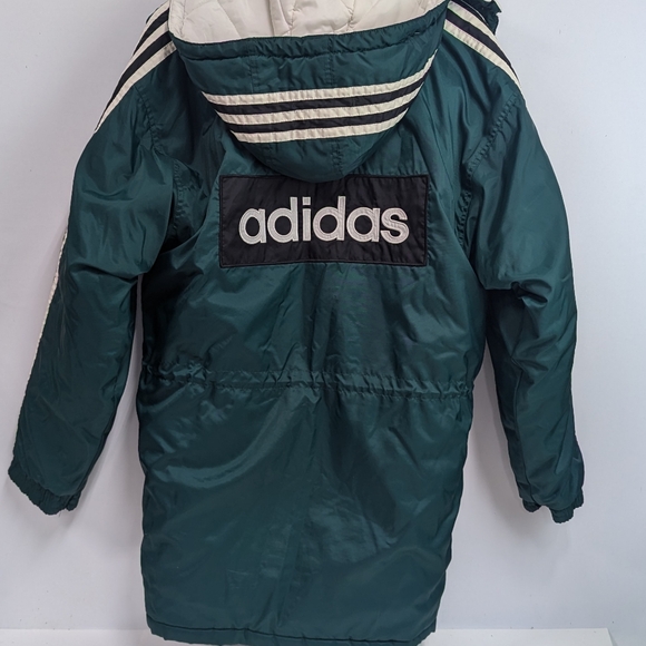 Vintage Adidas Winter Jacket, 90's Adidas 3 Stripe Big Logo Parka Coat - Picture 3 of 15